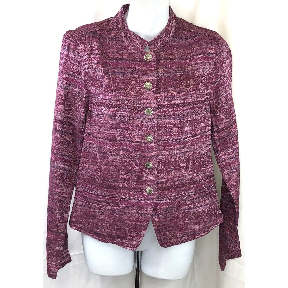 Vintage Christopher banks Brocade Top S Purple Band/Mandarin Collar Shacket